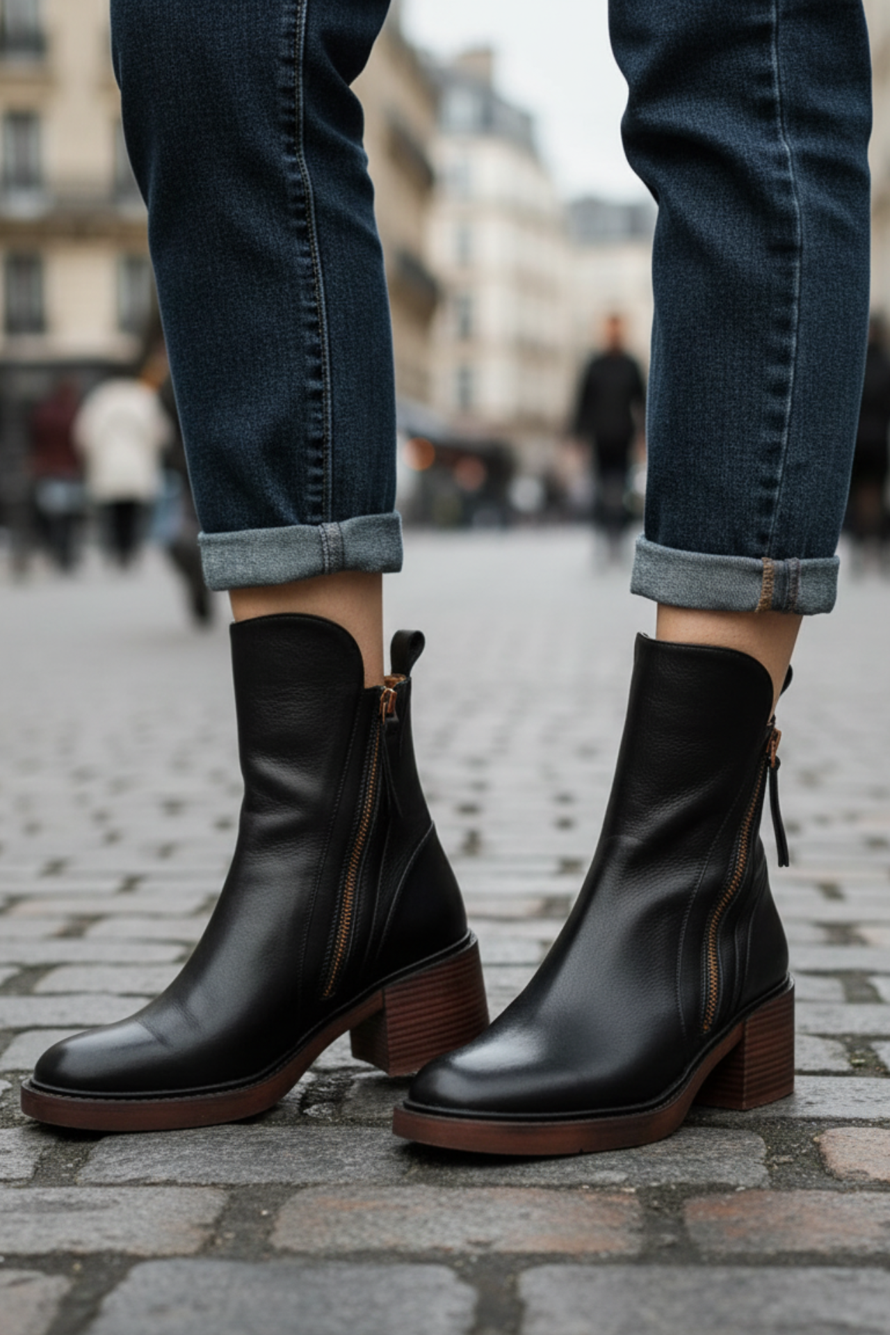 Valorine | Timeless Black Leather Boots with a Comfortable Heel