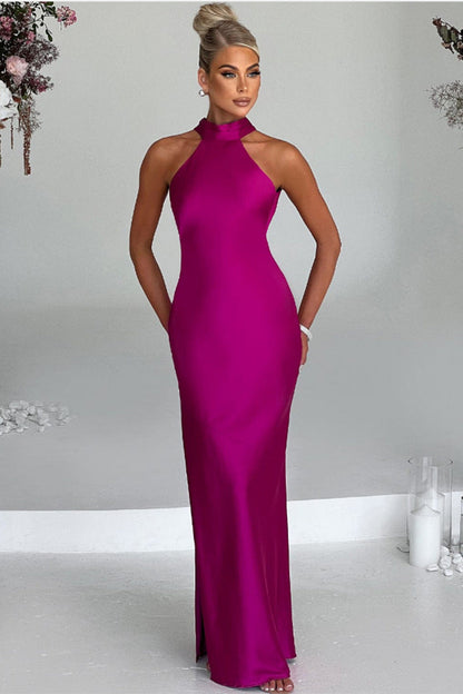 Zeynep | Satin Halter Maxi Dress