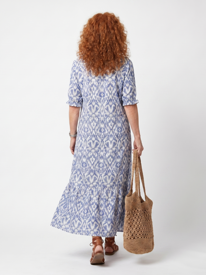Ottoline | Robe Midi Imprimée à Col Noué avec Pompons