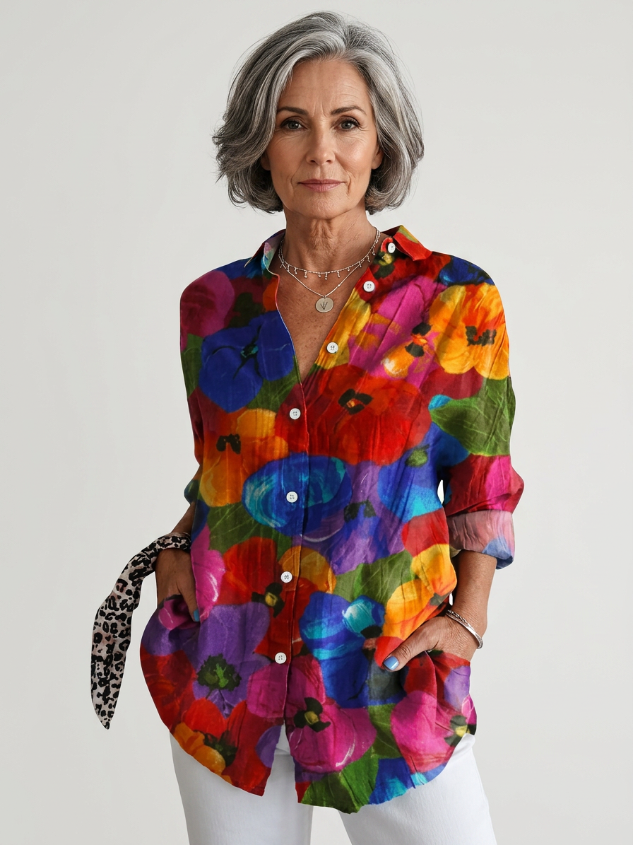 Anita | Vibrant Artistic Button-Up Blouse