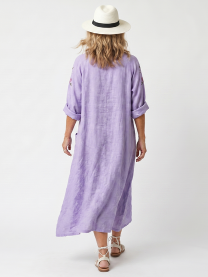 Tavi | Floral Embroidered Oversized Pocket Midi Dress