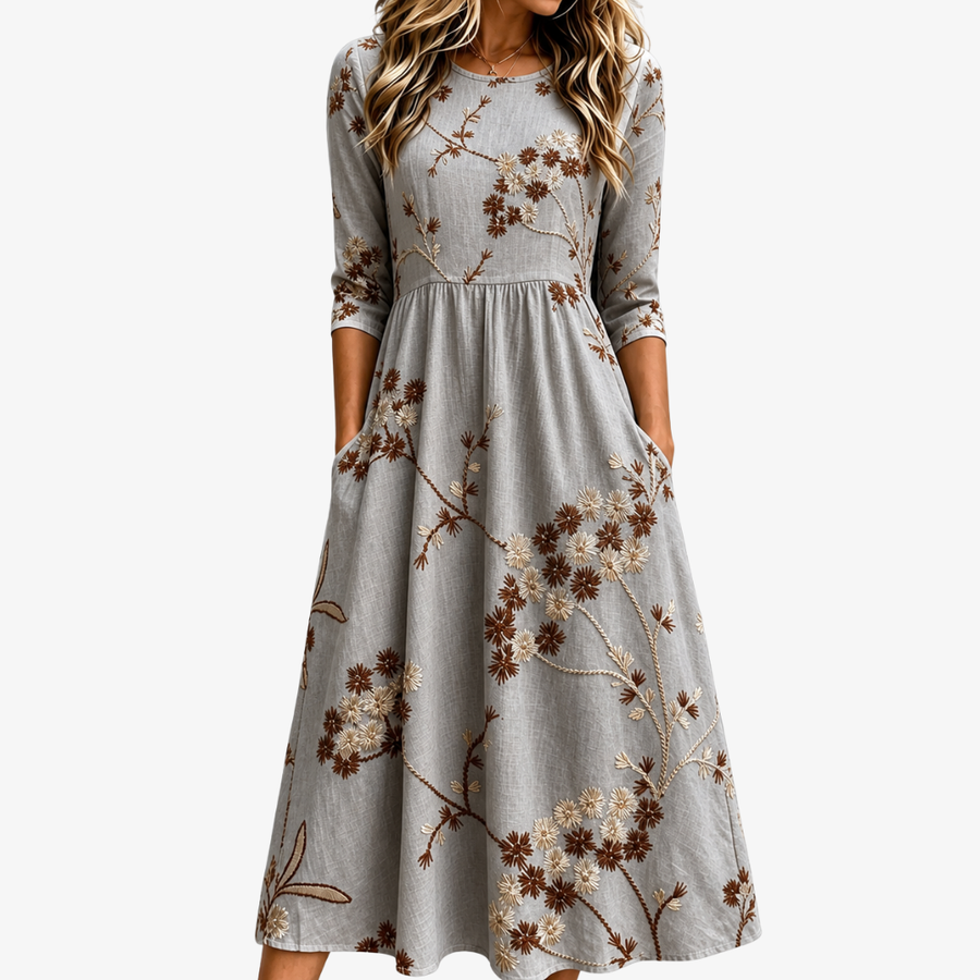 Sophia | Autumn Blossom Pocket Midi Dress