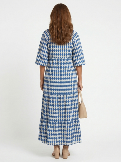 Elodie | Diamond-Print Ruffle-Hem Dress