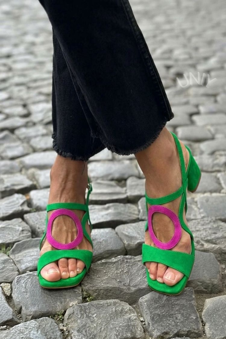 Square-Toe Sandals with Round Cutout