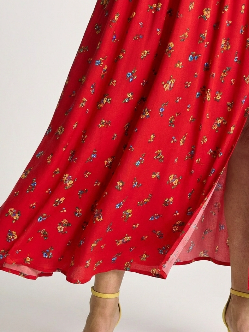 Delphine | Square-Neck Floral Print Midi Dress