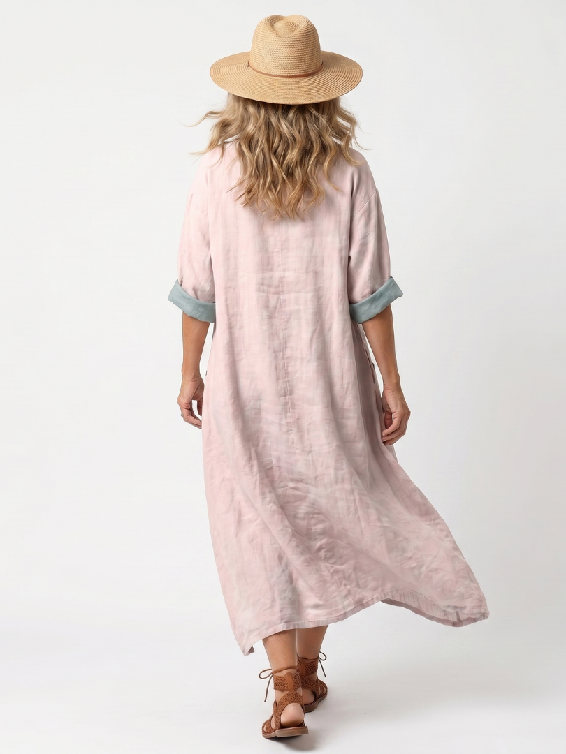 Kenza | Robe Midi Décontractée à Empiècement Brodé avec Poches