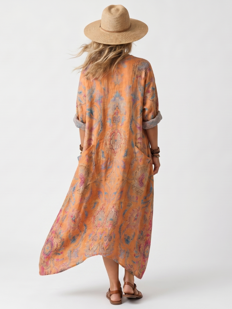 Remi | Robe Midi Oversize à Col Cranté Imprimée avec Poches