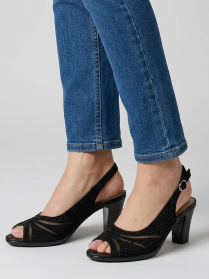Heather | Elegant Rhinestone Peep Toe Slingback Heels