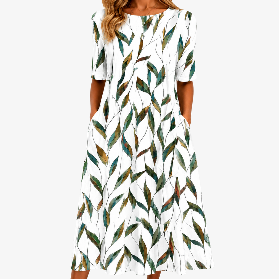 Botanical Pocket Willow Meadow Midi Dress - women's midi dress