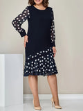 Vivienne | Navy Patchwork Polka Dot Midi Dress