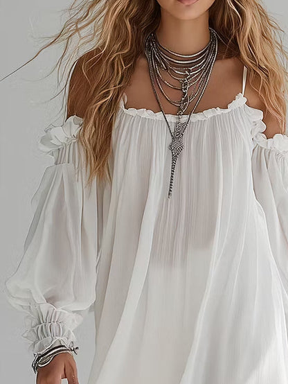 Freya | Flowing Bohemian Style Off the Shoulder Mini Dress