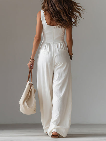 Wide-Leg Sleeveless Jumpsuit with Pockets