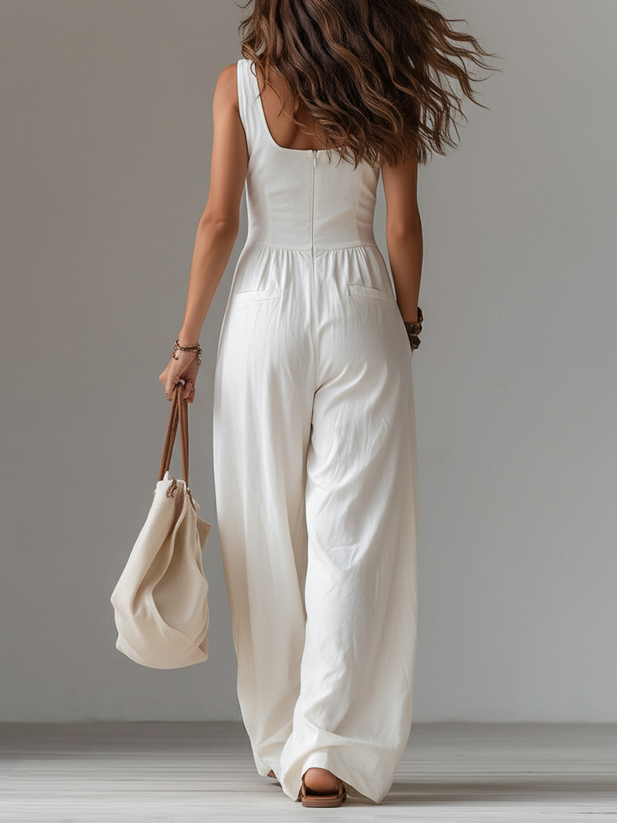 Wide-Leg Sleeveless Jumpsuit with Pockets