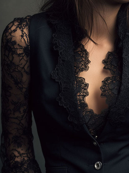 Camille | Black Sheer Sleeve Blazer Top