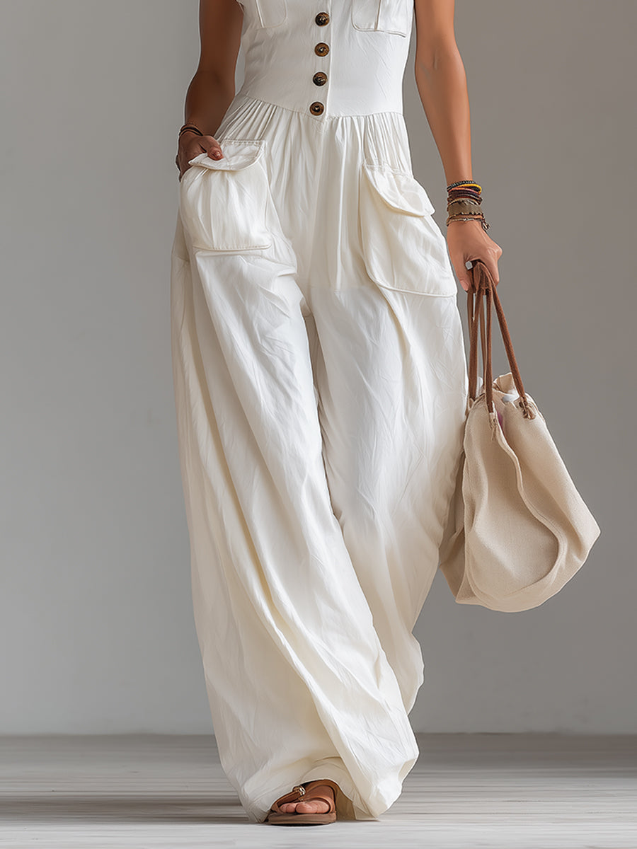 Wide-Leg Sleeveless Jumpsuit with Pockets