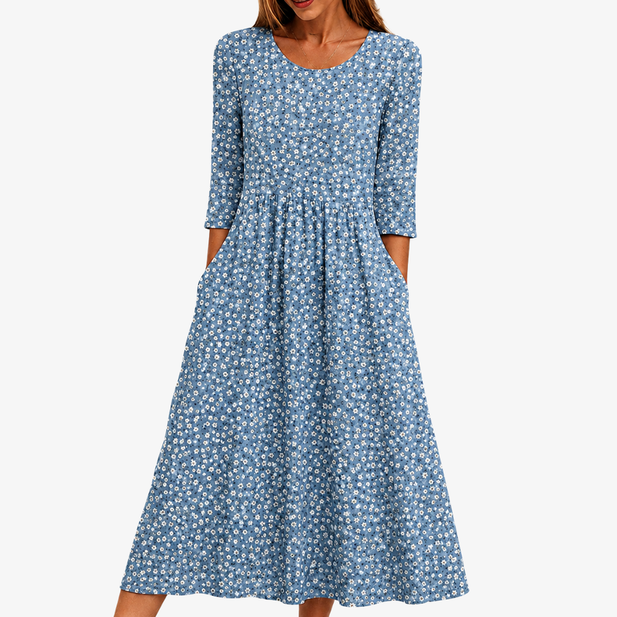Floral Blue Meadow Facile Porter Midi Dress - women's midi dress