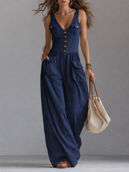 Wide-Leg Sleeveless Jumpsuit with Pockets