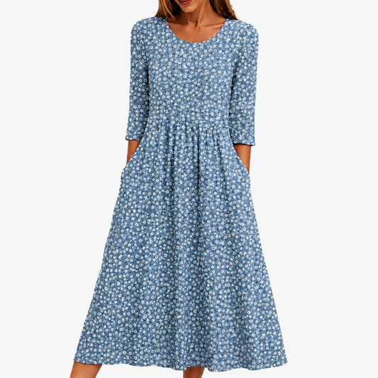 Isla | Blue Daisy Garden Pocket Maxi Dress