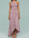 Ruth | Pleated Suspender Maxi Dress with Slits