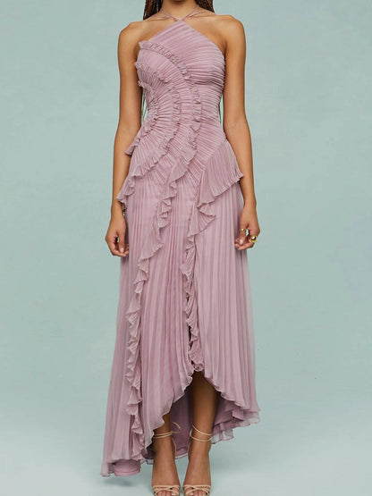 Ruth | Pleated Suspender Maxi Dress with Slits