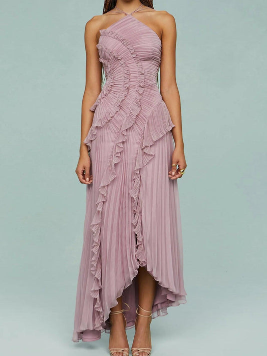 Ruth | Pleated Suspender Maxi Dress with Slits