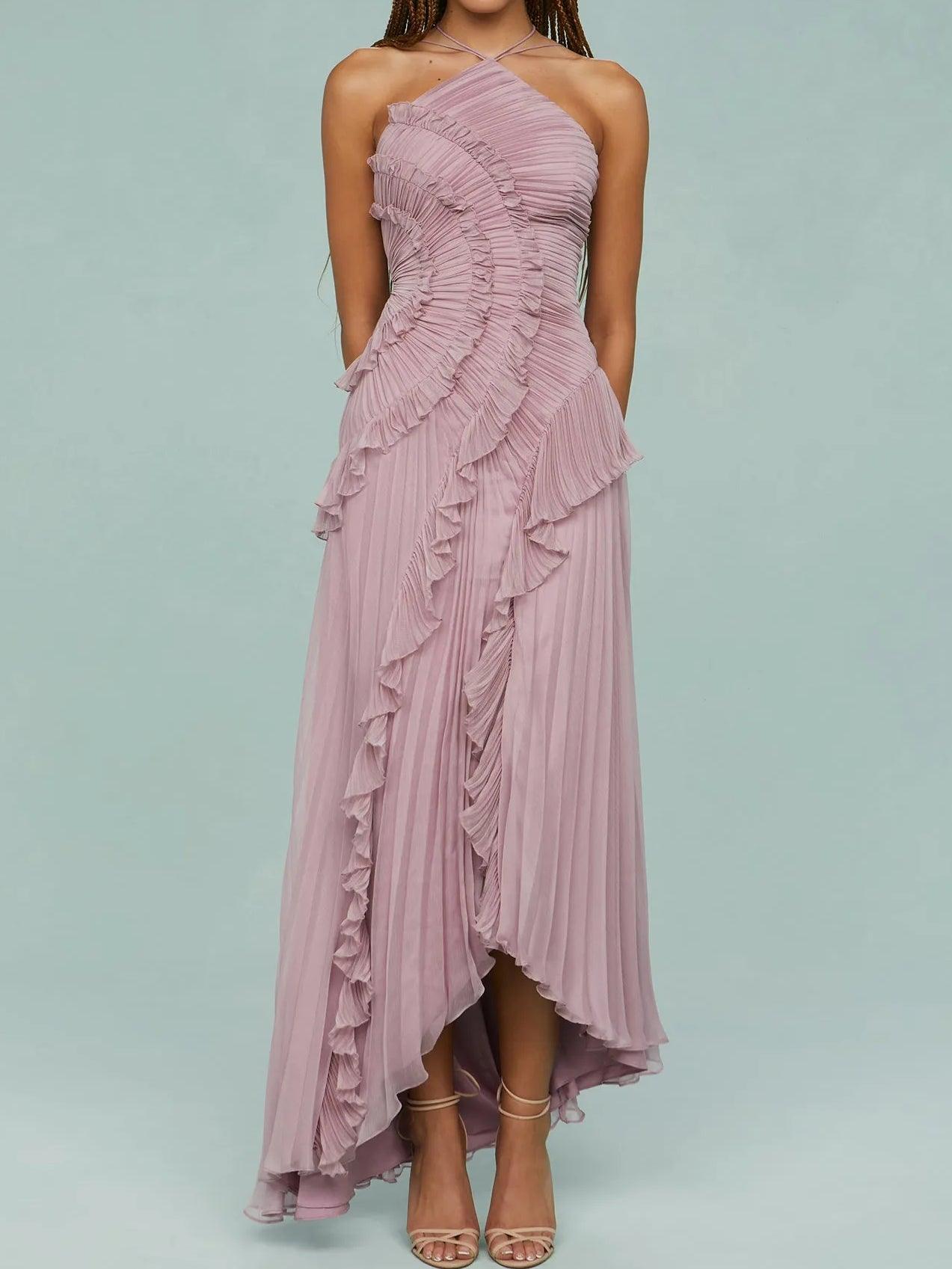 Ruth | Pleated Suspender Maxi Dress with Slits