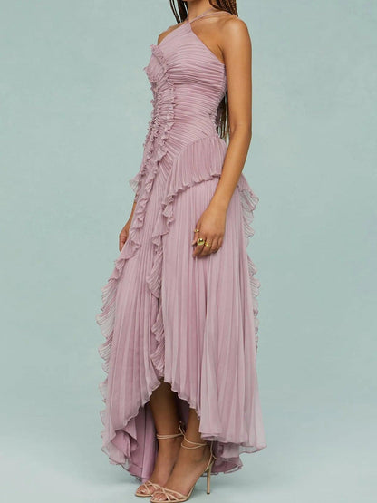 Ruth | Pleated Suspender Maxi Dress with Slits