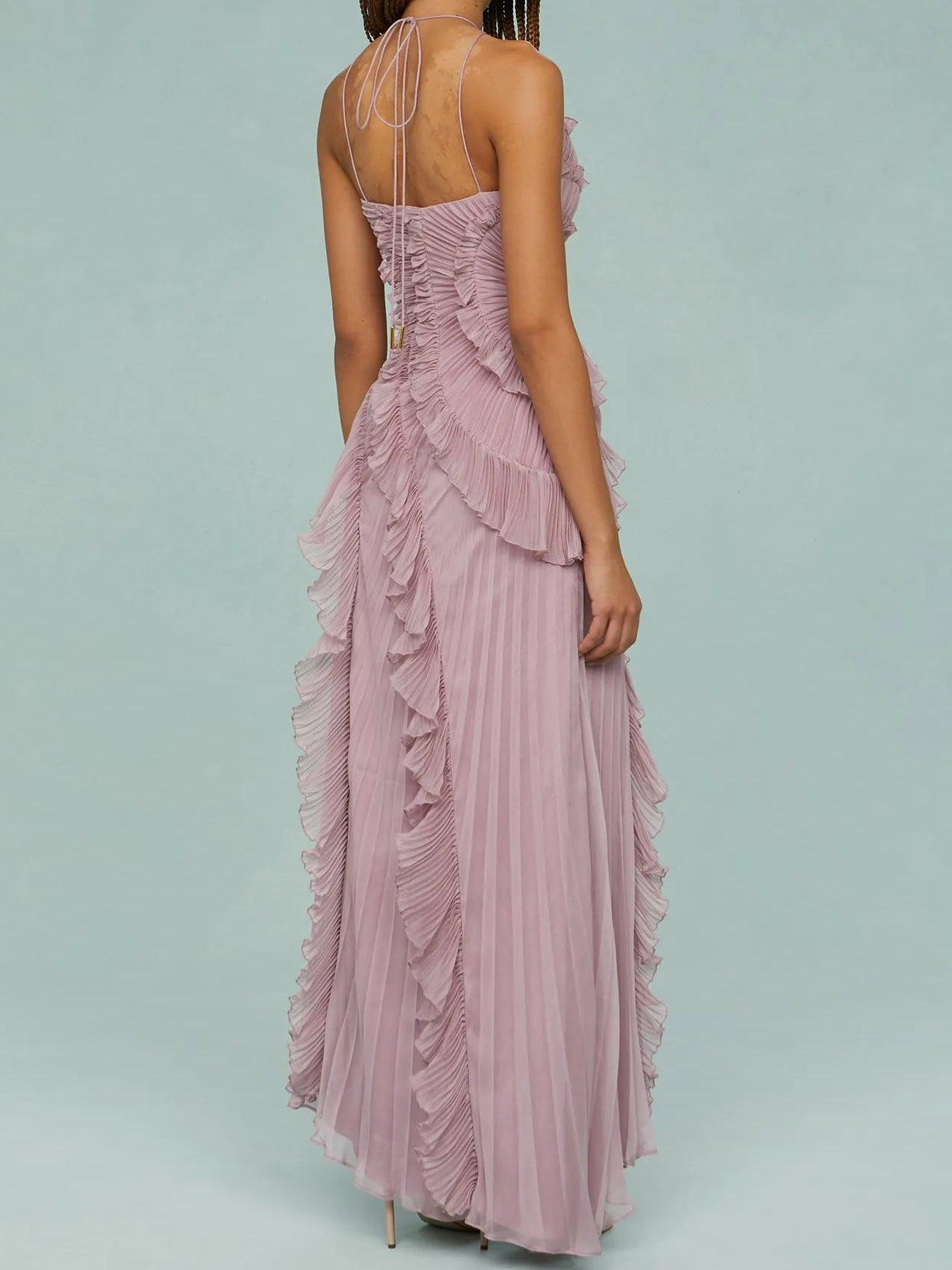 Ruth | Pleated Suspender Maxi Dress with Slits