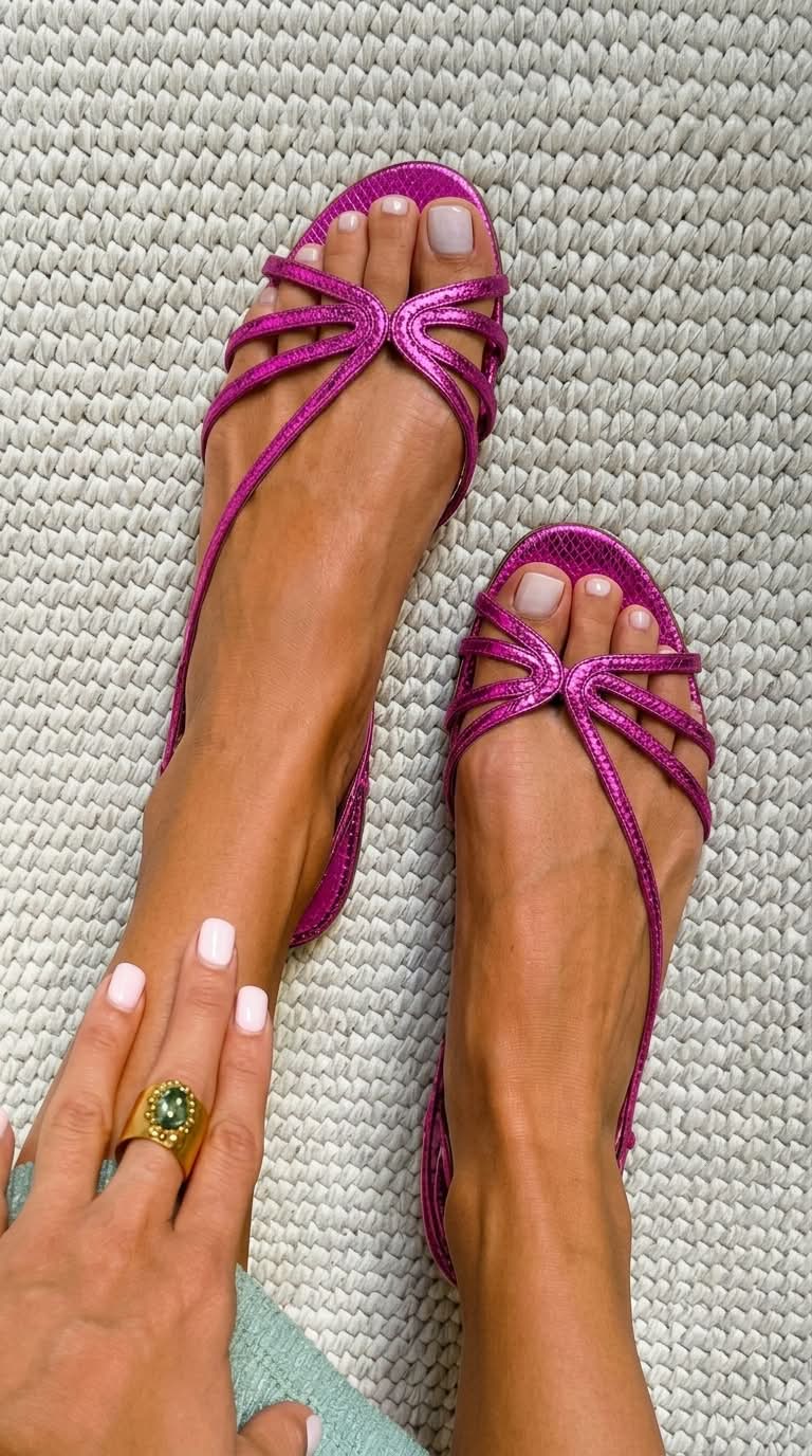 Sandalias metalizadas con efecto serpiente y tiras