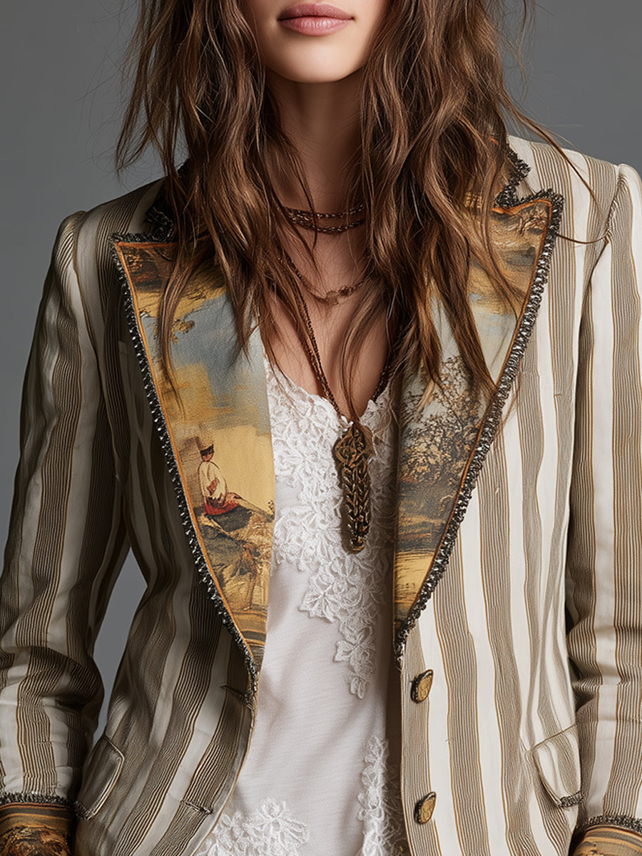 Estelle | Boho Striped Printed Lapel Blazer