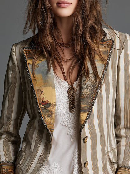 Estelle | Boho Striped Printed Lapel Blazer