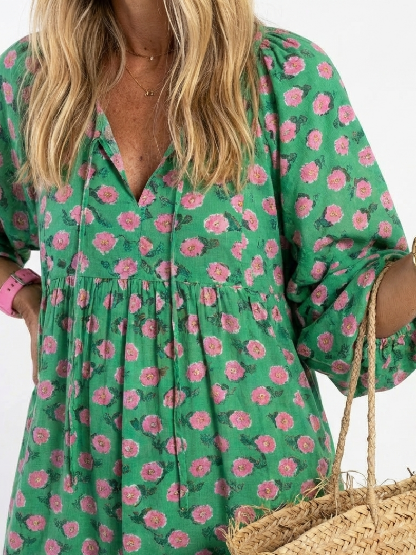 Fiora | Robe Midi à Étages Col V Imprimé Floral