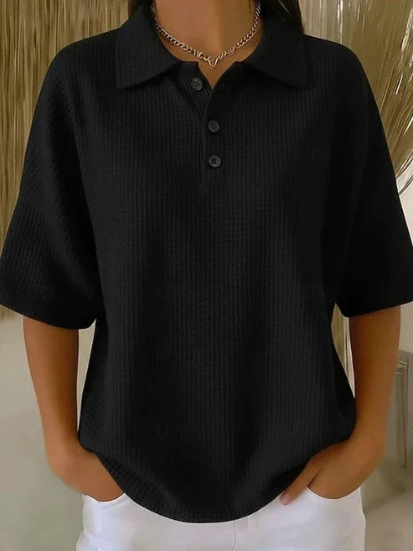 Peggie | Comfortable Waffle Polo Blouse