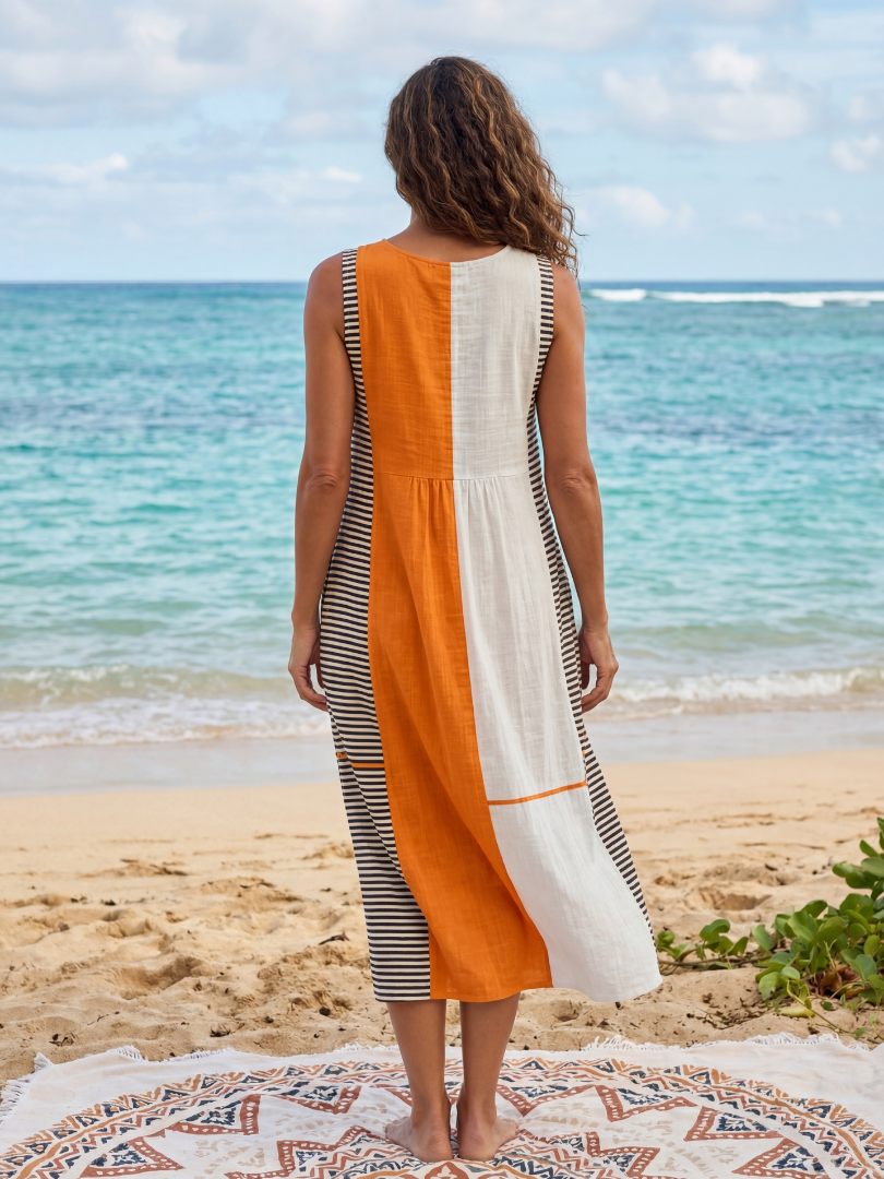 Divelle | Color Block Stripe Midi Dress