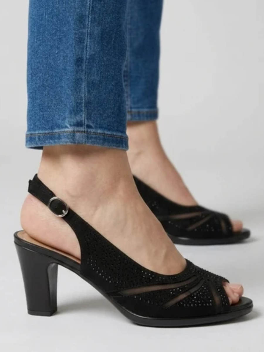 Heather | Elegant Rhinestone Peep Toe Slingback Heels