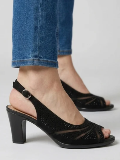 Heather | Elegant Rhinestone Peep Toe Slingback Heels