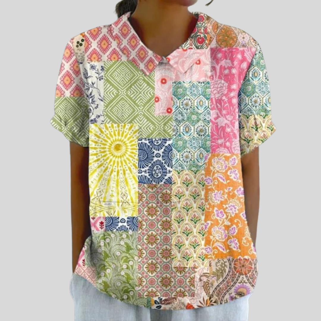 Élina | Patchwork Artistic Blouse - women's blouse