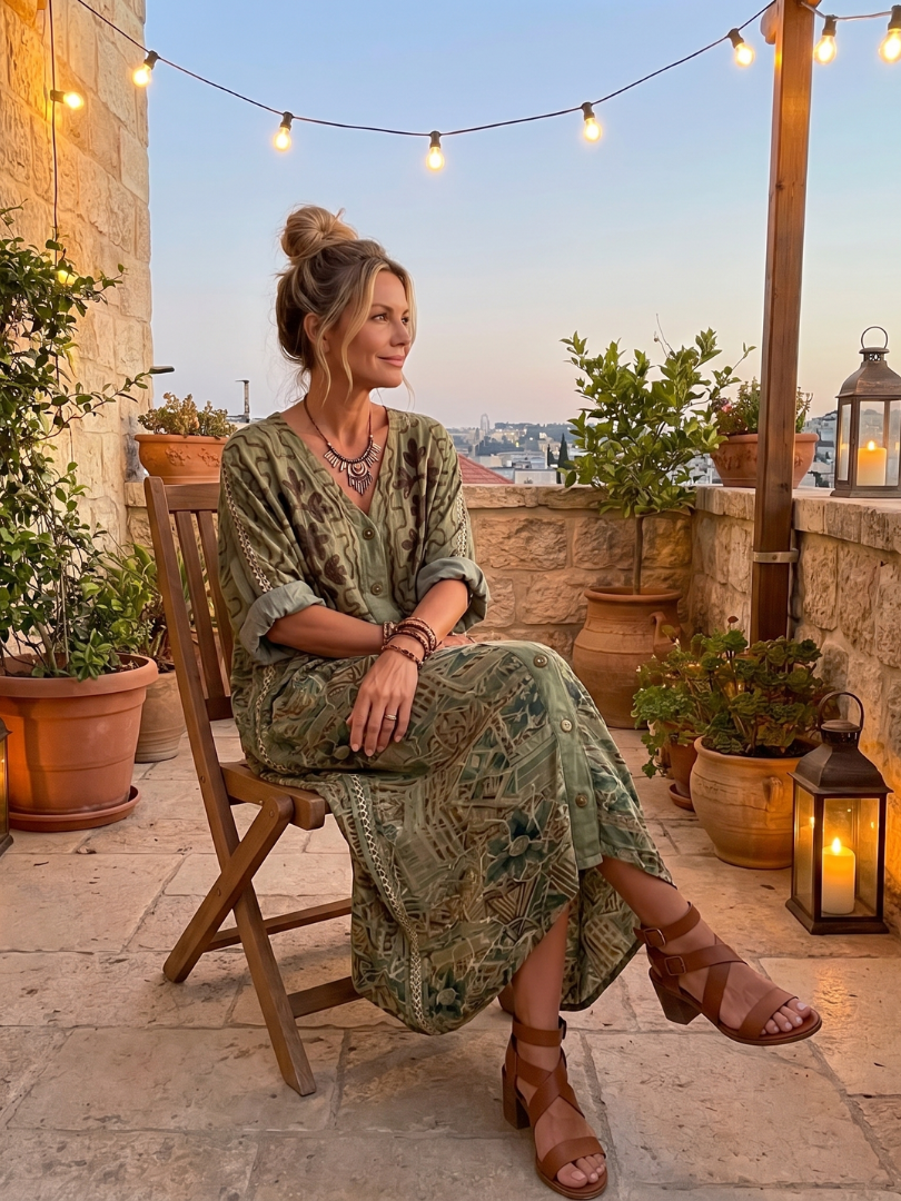 Aleta | Robe Midi Oversize Boutonnée Brodée avec Poches