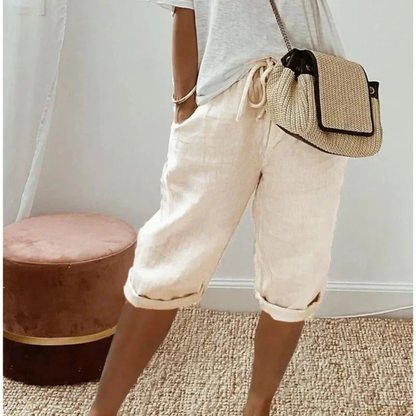 Fenley | Linen Drawstring Capri Shorts