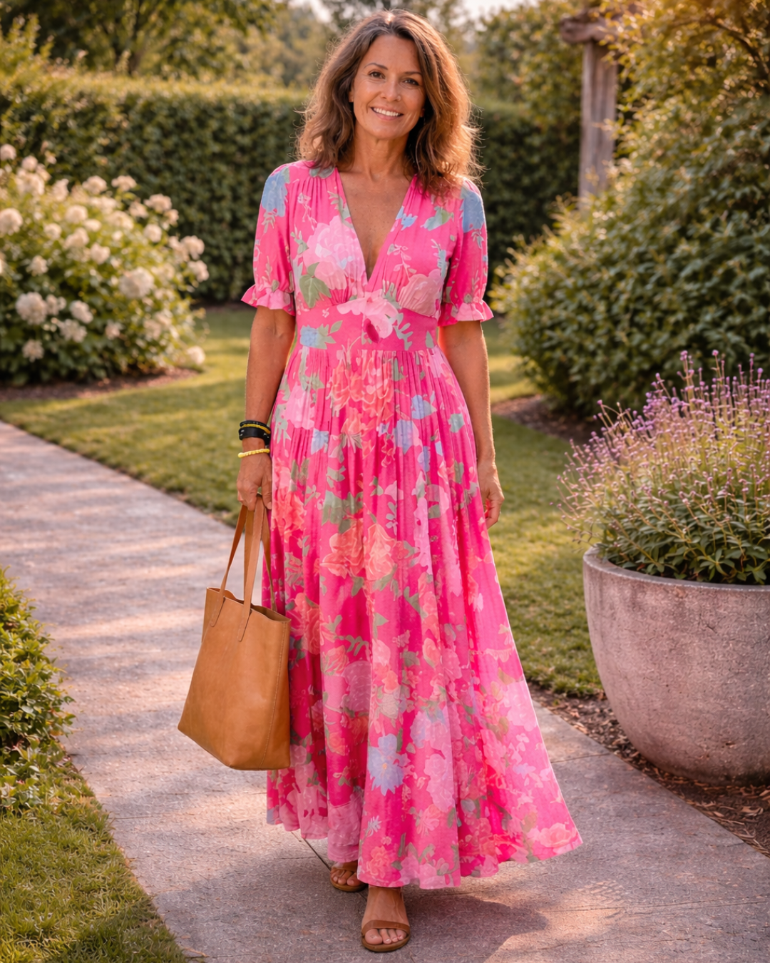 Ione | Floral Sleeveless V-Neck Midi Dress - women's dress