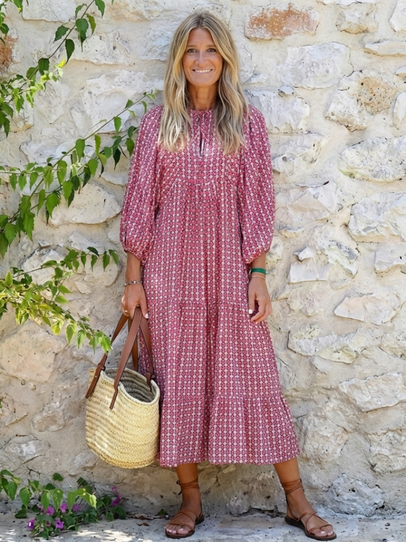 Arlette | Robe Midi à Manches Longues Imprimé Géométrique