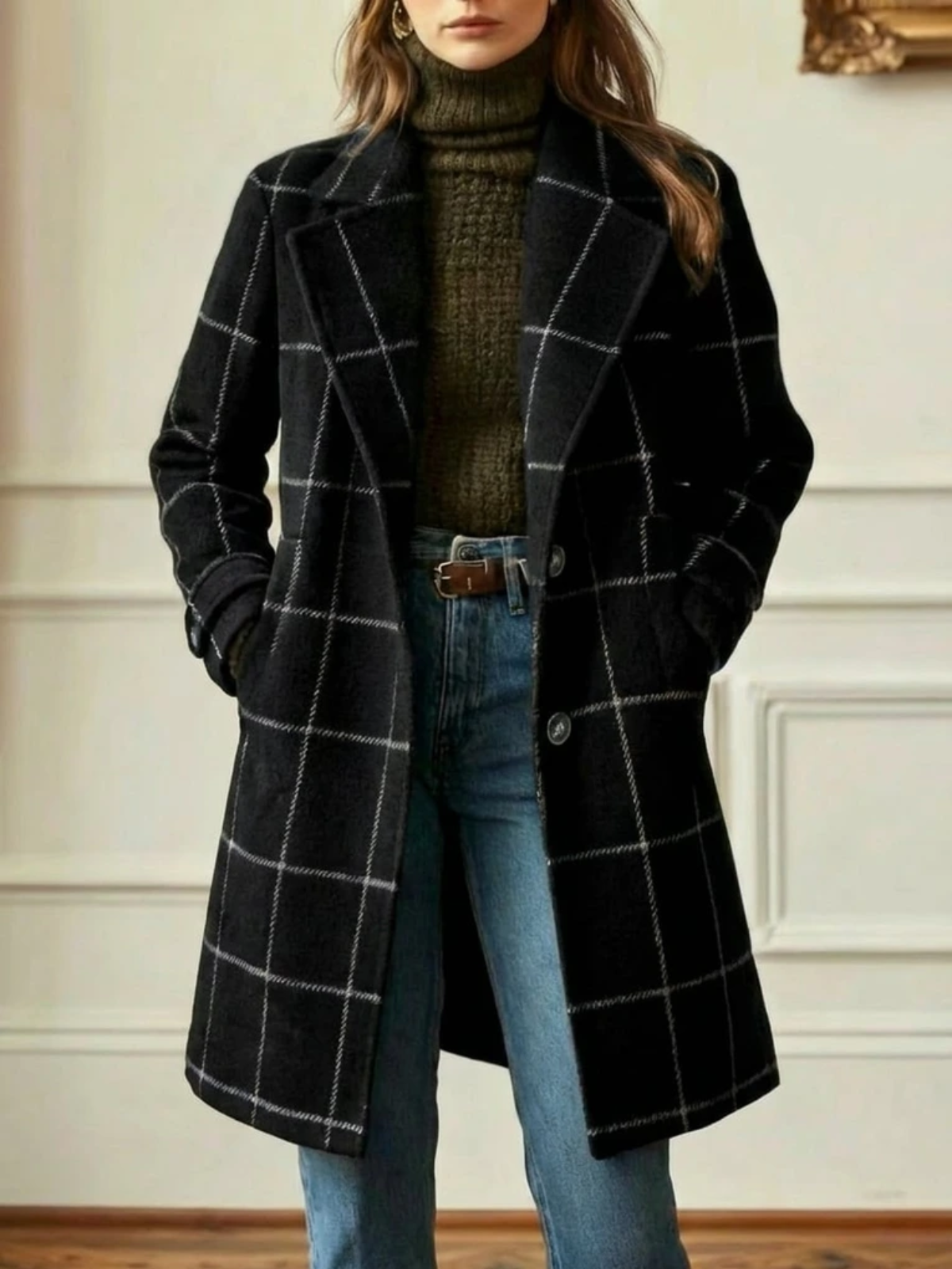 Elowen | Timeless Plaid Wool Long Coat