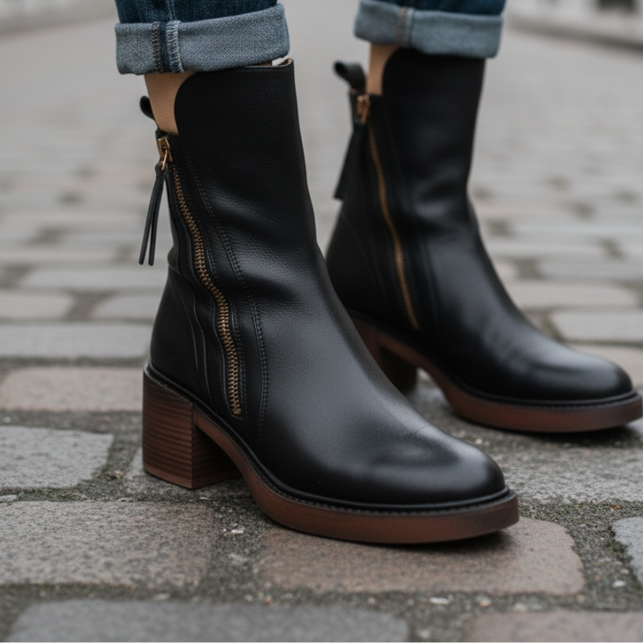 Valorine | Timeless Black Leather Boots with a Comfortable Heel