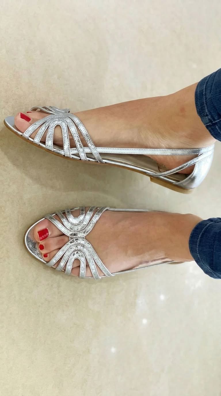 Open-Toe Metallic Shine Sandals