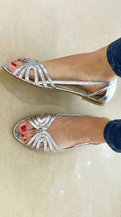 Open-Toe Metallic Shine Sandals