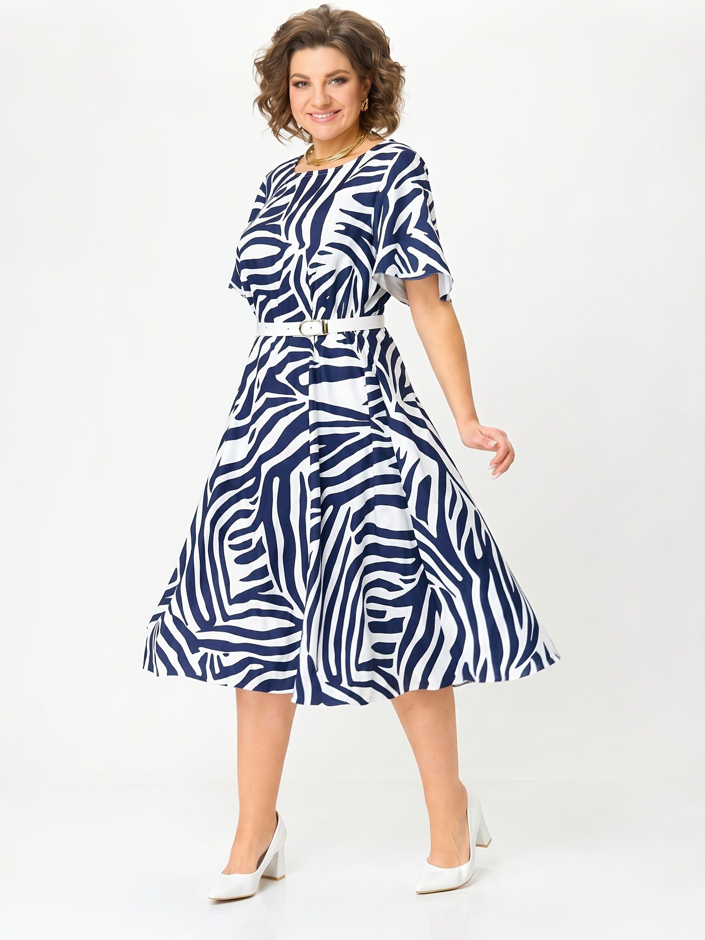 Serena | Waist-Defining Printed Midi Dress