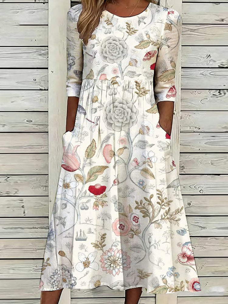 Delphine | Retro Floral Art Print Dress