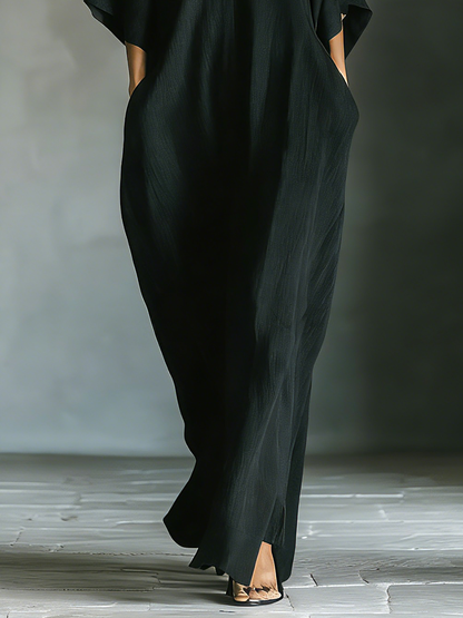 Costanza | Maxi Black Dress with Kimono Sleeves and V-neck