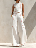 Camille | Minimalist Linen-Blend Blouse & Wide-Leg Pants Set
