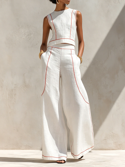 Camille | Minimalist Linen-Blend Blouse & Wide-Leg Pants Set